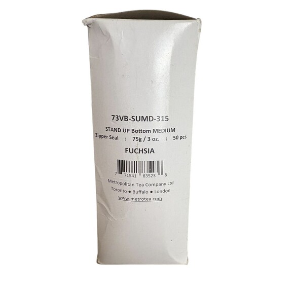 Metropolitan Stand-Up Bag Loose Tea Pouches Resealable 3 Oz 50 Pack Fuchsia Foil - Picture 2 of 6